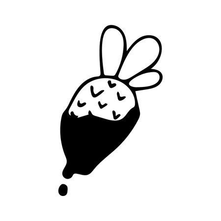 Cute doodle chocolate covered strawberry. Vector romantic glazed strawberries. Clipart. outline.のイラスト素材