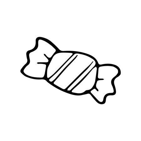 Hand drawn doodle candy in a striped wrapper. vector clipart.のイラスト素材