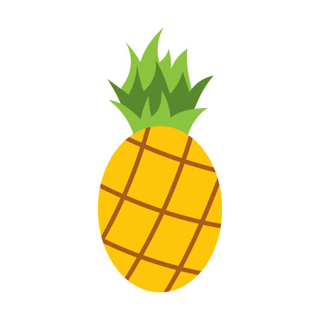 Vector yellow pineapple in flat design. Sweet tropical fruit. Pineapple leaves.