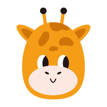 Vector cute baby giraffe face. Smiling giraffe in flat design. Kawaii funny baby animal head. Childish african giraffe.のイラスト素材