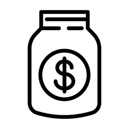 Vector money coins in glass jar icon. Save money line icon. Donation and savings concept. Editable stroke.のイラスト素材