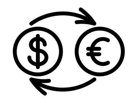 Vector currency exchange icon. Editable stroke. Exchange euro and dollar sign. line business icon. global finance concept. money transfer. global currency.のイラスト素材