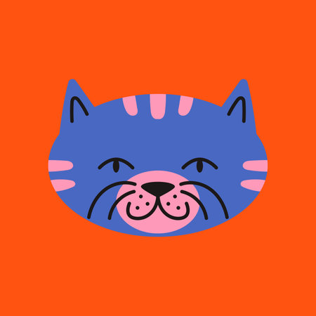 Happy cartoon cat head with a playful expression. Colorful vector cat illustration perfect for stickers or avatars.のイラスト素材