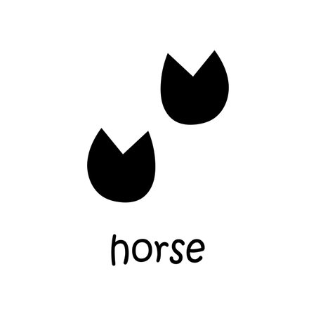 Vector horse hoof footprints illustration. Horse track card. Hooves black silhouette in flat design.のイラスト素材