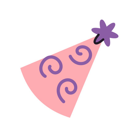 Flat party cone hat with cute pastel colors. Vector cartoon illustration for celebration birthday decoration and fun clipart use.のイラスト素材