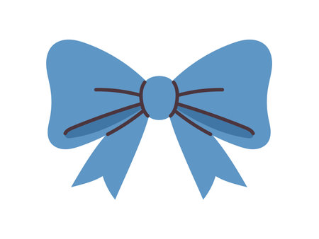 Vector cute blue bow with wide loops and short, angled ribbons. Bold decorative accessory for gifts, celebration, fashion, and festive design in flat style.のイラスト素材
