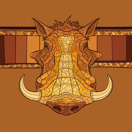 Decorative warthog head with african ornament. Vector illustrationのイラスト素材