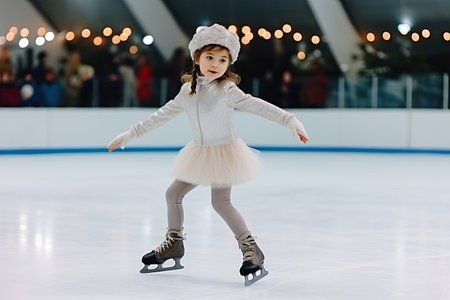 a young girl is practicing figure-skating outside. High quality photoの素材