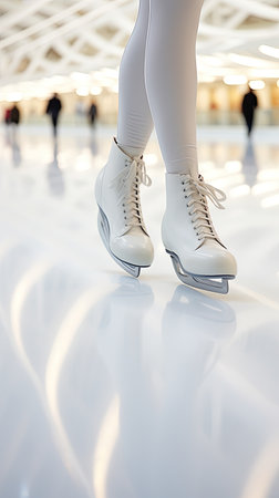 a young girl is practicing figure-skating outside. High quality photoの素材