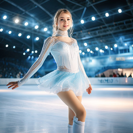a young girl is practicing figure-skating outside. High quality photoの素材