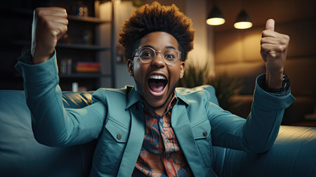 woman shows high expression of happiness after winning the lottery. High quality photoの素材