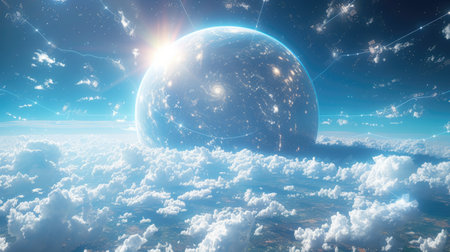 Planet earth from the space at nightの写真素材