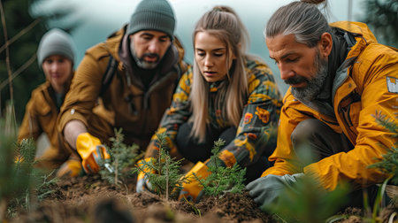 Environmental volunteer together plants new treesの素材