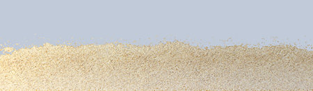A crumbly sandy floured beige banner background from below and a sky blue with a touch of steel gray on top. Horizontal, divided into two equal areas. Visualization of the sea beach.の写真素材
