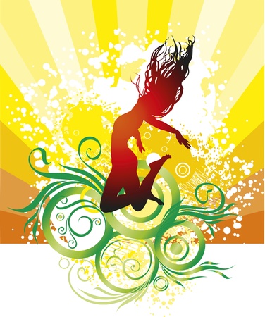 The girl, summer, a beach, a jump のイラスト素材