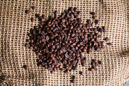 Aromatic coffee beans on serviette