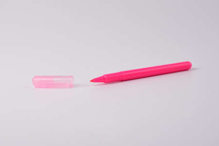 Pink marker isolated on white background. Pink pen on white background.の写真素材