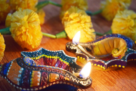 Colorful designed conch shaped pair of fiya for Diwali festival