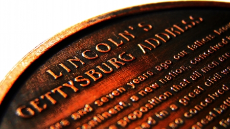 gettysburg address on the back of an enlarged pennyの写真素材
