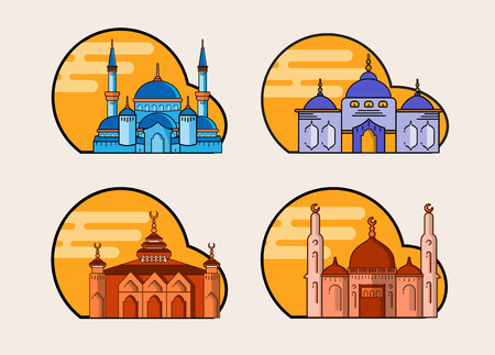 Set of four creative mosque flat vectorsのイラスト素材