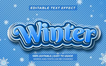 Winter text effect in modern 3d style with editable cartoon style