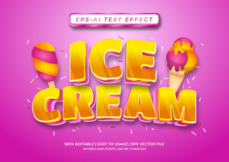 Ice cream text effect with vector base, fully editable, easy to use, font and word can be changedのイラスト素材