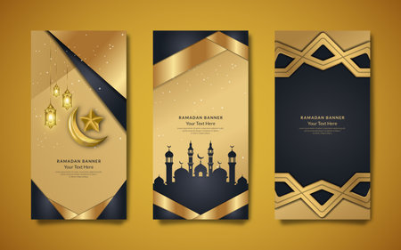Vector ramadan banner with Islamic decoration, geometry in a luxurious elegant style and fully editableのイラスト素材
