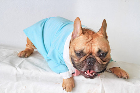 French bulldog resting in tuxedo pastelの素材