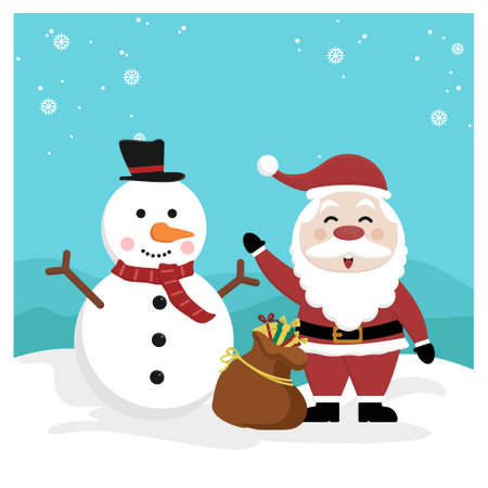 Illustration vektor graphic of santa claus and snowman christmas. perrfect for christmas dayのイラスト素材