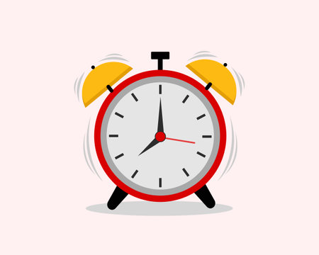 Red alarm clock wake up time isolated on blue background in flat style illustrationのイラスト素材