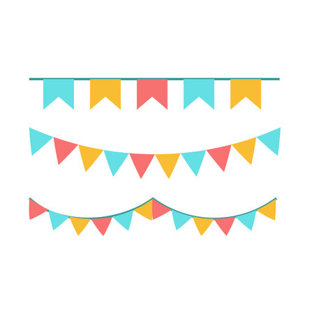 Vector Illustration of Rainbow Colors Buntings and Flagsのイラスト素材