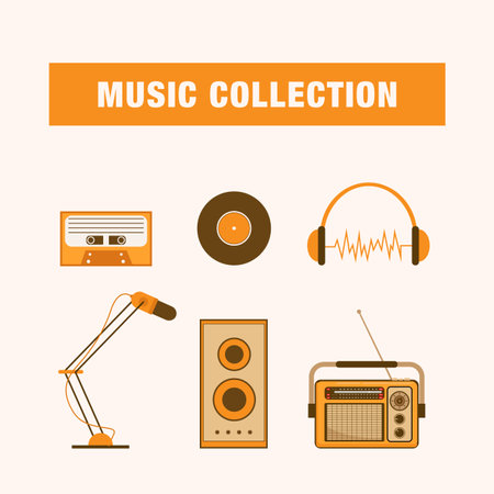 Vector music elements collection. Vector illustration in flat cartoon designのイラスト素材