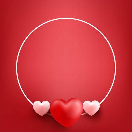 Red valentines day background with radial ornament and realistic hearthのイラスト素材