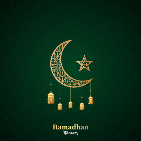 Vector golden shiny moon with hanging lantern and starのイラスト素材