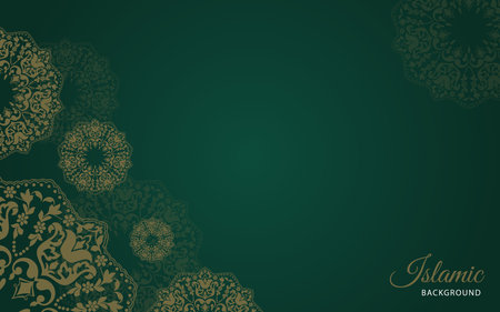 Vector Islamic Arabic green luxury background with mandala ornamentのイラスト素材