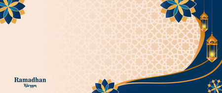 Vector realistic Ramadan horizontal banner backgroundのイラスト素材