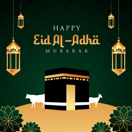 Vector Islamic Eid al Adha background with Kabah ornamentのイラスト素材