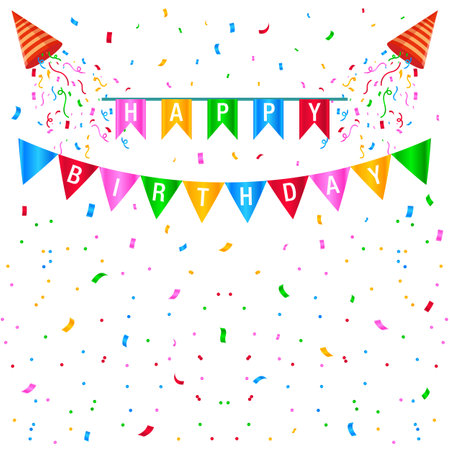 Vector happy birthday flags and confettiのイラスト素材