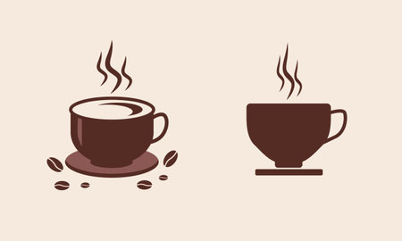 Vector coffee cup collection isolated on brown backgroundのイラスト素材