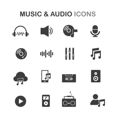 Vector music & audio icon set. Fillio black icon series.のイラスト素材