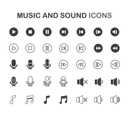 Music and sound icon set. Music sign. Vector illustrationのイラスト素材