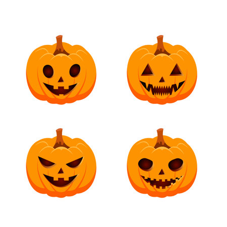 Vector flat Halloween pumpkins collectionのイラスト素材
