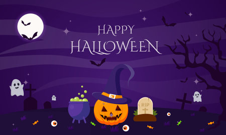 vector hand drawn flat Halloween backgroundのイラスト素材