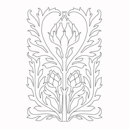 Vintage drawn tree branches with leaves and flowers on white background.のイラスト素材