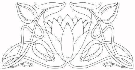 Vintage drawn tree branches with leaves and flowers on white background.のイラスト素材