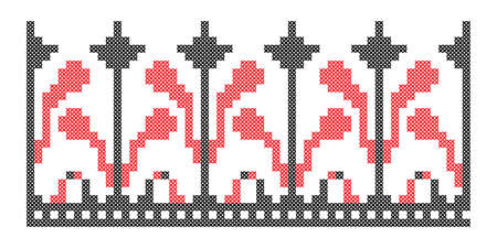 Ukrainian folk art vector seamless pattern, retro monochrome long cross-stitch ornament inpired by folk art - Vyshyvanka.のイラスト素材