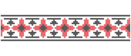Ukrainian folk art vector seamless pattern, retro monochrome long cross-stitch ornament inpired by folk art - Vyshyvanka.のイラスト素材