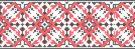 Ukrainian folk art vector seamless pattern, retro monochrome long cross-stitch ornament inpired by folk art - Vyshyvanka.のイラスト素材
