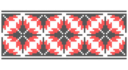 Vector seamless cross-stitched old ornament Ukraine. Embroidered good like old handmade cross-stitch ethnic Ukraine pattern. Ukrainian towel with ornament, rushnyk called, in vector.のイラスト素材