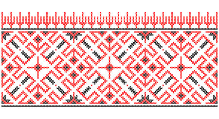Vector seamless cross-stitched old ornament Ukraine. Embroidered good like old handmade cross-stitch ethnic Ukraine pattern. Ukrainian towel with ornament, rushnyk called, in vector.のイラスト素材